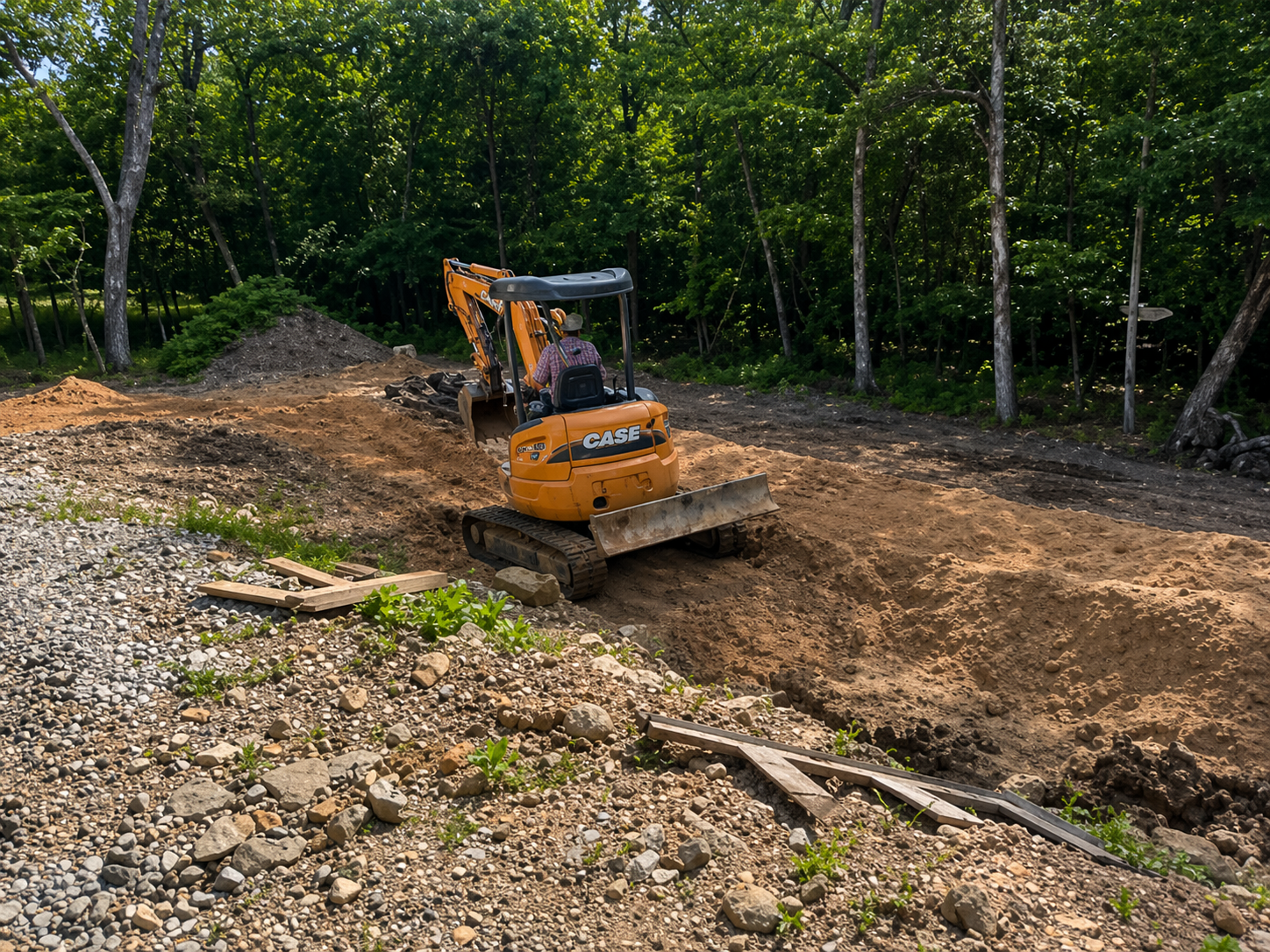 Trotter Backhoe excavator on a Presby septic installation